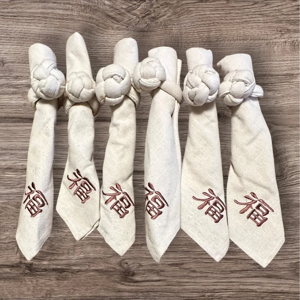 Set Of 6‎ Place Settings - Chinese Blessing Placemats/Napkins/Rings/Chopsticks
